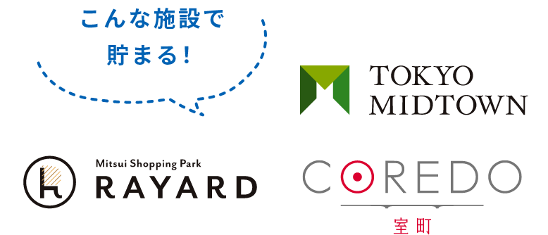 こんな施設で貯まる！TOKYO MIDTOWN、Mitsui Shopping Park RAYARD、COREDO 室町